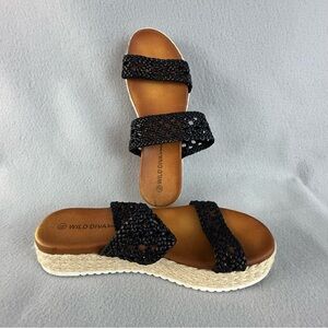 Wild‎ Diva Lounge Women's Size 8 1/2 Black Woven Platform Espadrille Sandals